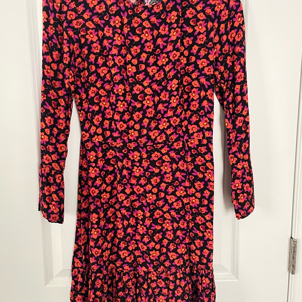 Stradivarius Black Mini Dress with Pink and Orange Floral Pattern